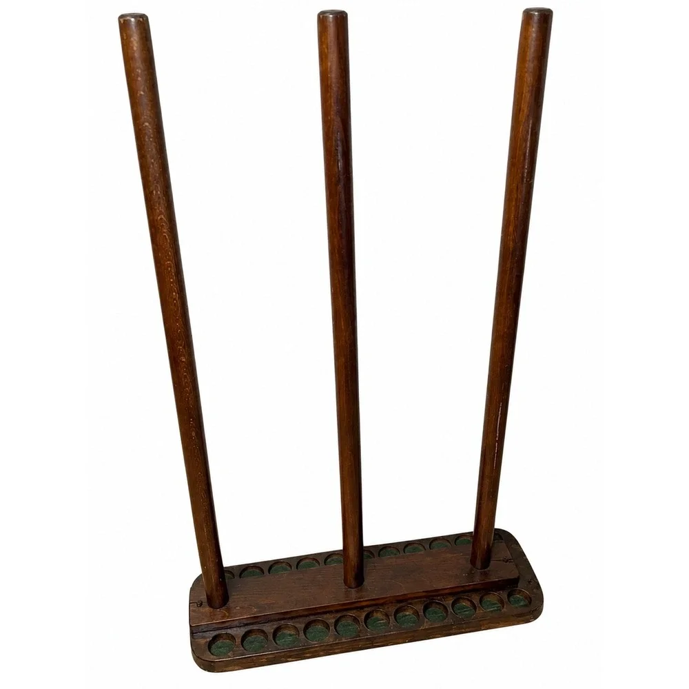 Vintage Wood Fishing Rod Rack Stand 3-Post Floor Display Holder 34